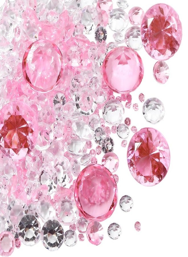 SOFPLATE 1100Pcs 5 Sizes Pink Diamond Gems Clear Acrylic Diamonds Valentine's Day Faceted Faux Gem Stones No Hole Bead for Vases Fillers Table Scatter Confetti Centerpieces Wedding Decor Art Crafts - Image 1